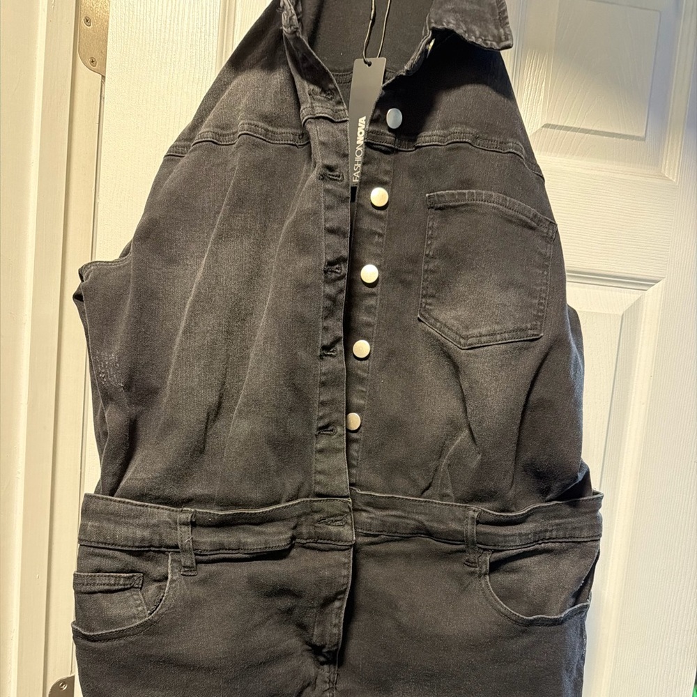Fashion Nova Charcoal Jumpsuit with Button Details